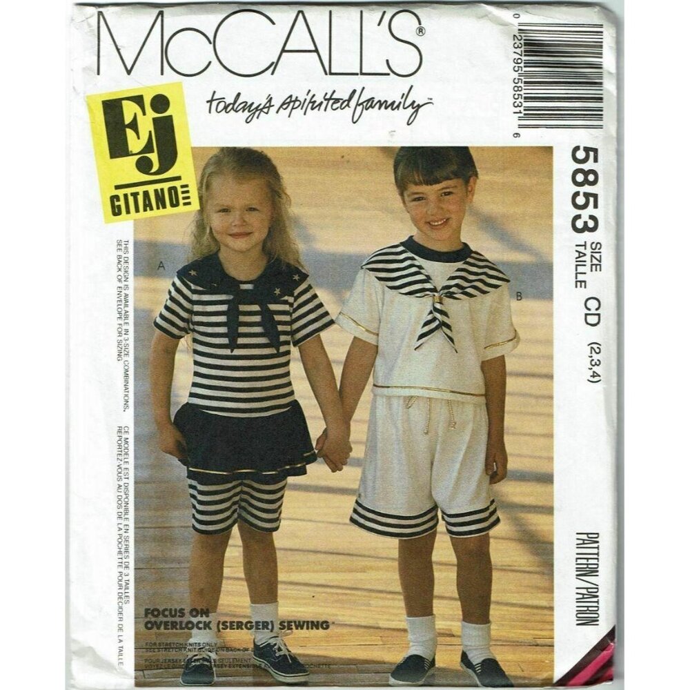McCalls Sewing Pattern 5853 Childs Top Shorts Nautical Size 2 3 4